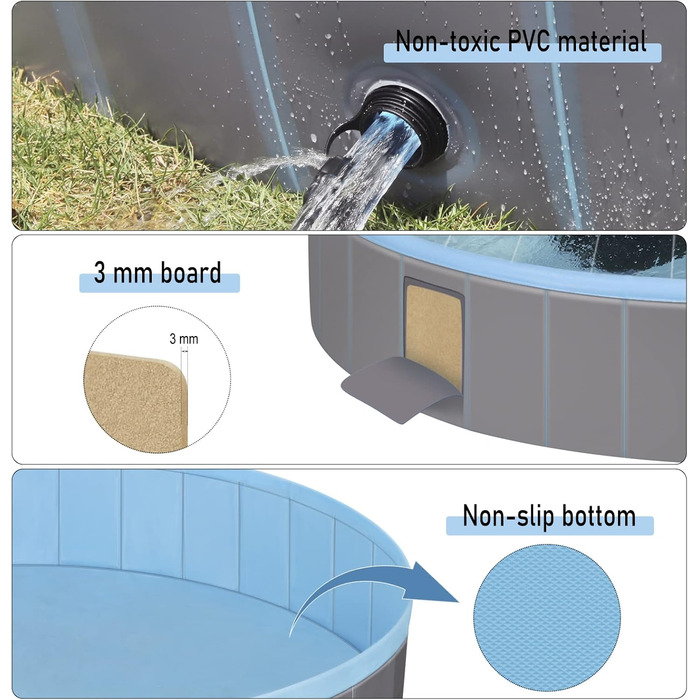 EUGAD Splash Pool for Medium-Sized Dogs, Foldable Dog Pool, Non-Slip Dog Bathtub, Water Pool with Sprinklers, Light Blue and Light Gray, 120x30cm 0018GYYC