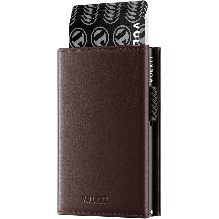Кредитне шкіряне портмоне VULKIT RFID з відділенням для купюр, ID-віконцем та монетним відділенням, магнітний замок (Espresso)