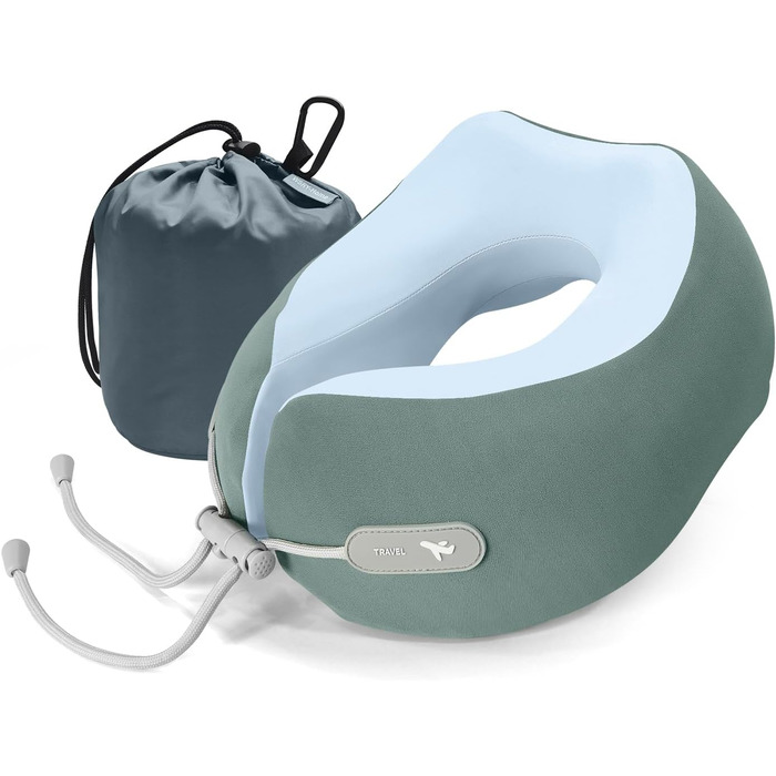 Подушка для шиї з Memory Foam, для подорожей (літак, авто, поїзд, автобус, офіс), зручна підтримка голови та шиї, знімний чохол (Рожевий, Темно-зелений)