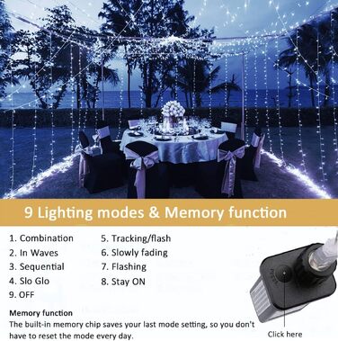 Ламповий завіс 6м x 3м, 600 LED, з вилкою, таймером, 8 режимів, вологостійкий, для вікна, павільйону, саду, різдвяне деко, тепле/холодне світло