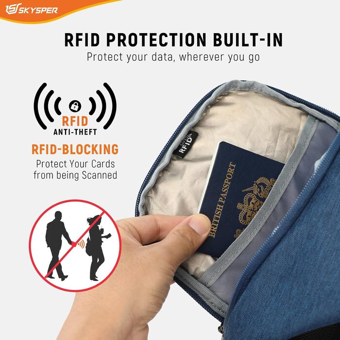 Чоловіча нагрудна сумка-слінг Skysper з RFID захистом, антикрадіжна, для подорожей та активного відпочинку (блакитна)