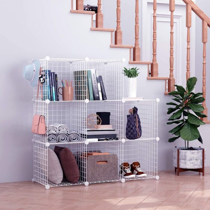 C&AHOME Wire Cube Storage, 6 - Metal Cube Organizer with C-Grid, Modular Shelf Units, Storage Shelf Racks, Closet Organizer, 93.5 in L x 31.8 in W x 93.5 in H, (8 Cubes, White)
