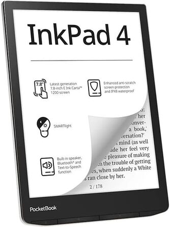 PocketBook InkPad 4: електронна книга, 7.8 дюйма, 32 ГБ, сріблястий колір