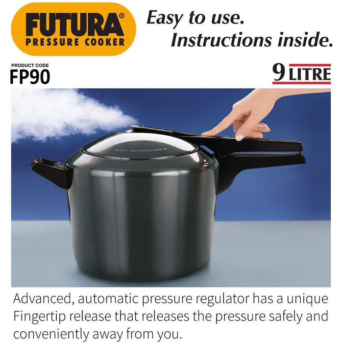 Швидковарка Hawkins Futura, 9 літрів, чорна, з нержавіючої сталі, з кришкою з нержавіючої сталі