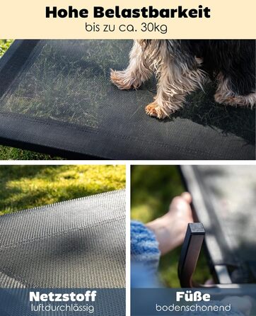 Лежанка для собак Lionto Outdoor - піднята, стабільна, 75x47 см, чорна. Зручна та з хорошою циркуляцією повітря, знімний мережевий чохол, міцний металевий каркас.