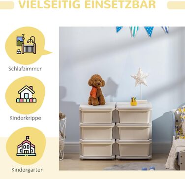 HOMCOM Kids' Chest of Drawers with Storage Boxes, Toy Organizer, Toy Box, Three Tiers for Kids' Rooms, 3-6 Years, Children's Furniture, 37 x 37 x 56.5 cm (75L x 37W x 56.5H cm, Cream White)