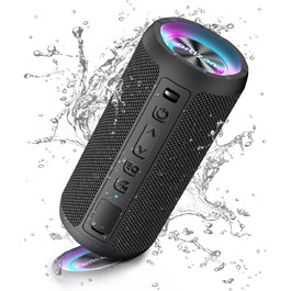 Портативна Bluetooth колонка Ortizan з підсвічуванням, IPX7 водонепроникність, подвійний бас, 30 годин роботи, функція гучного зв'язку, чорна