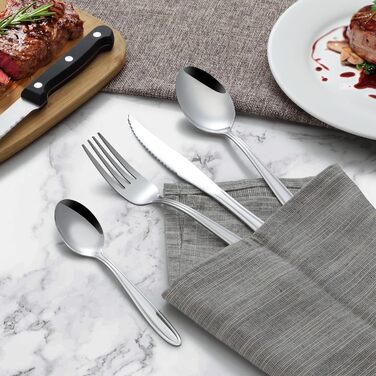 Набір столових приборів Hunnycook 72 шт. з ніжками для стейка, преміум-якість, нержавіюча сталь, для дому/ресторану/вечірки, придатний для миття в посудомийній машині