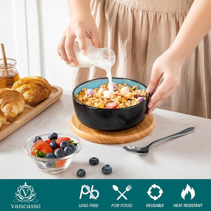 Набір тарілок Vancasso (6 шт.) Amber, 840 мл, для мюслі, супів, салатів, десертів, кераміка, блакитний колір