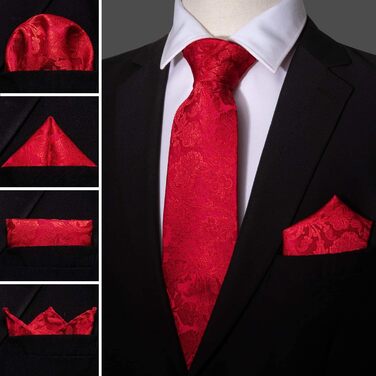 Набір краваток Barry.Wang для весілля: краватка, кишеньковий хустинка та запонки (червоний)