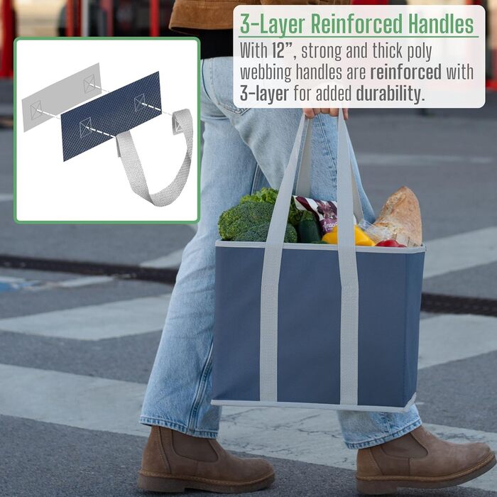 23.5 Liter Large Collapsible Shopping Bag, Folding Boxes with Reinforced Bottom, Reusable Shopping Bags, Holds Up To 15 kg Shopping Bag (3-Pack) (Dark Blue)