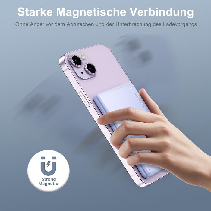 Power Bank NOHON MagSafe 5000mAh: Бездротовий акумулятор з MagSafe, PD 20W, USB-C, 8мм, для iPhone 16/15/14/13/12