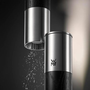 Млин для солі та перцю WMF Nature Pro з керамічним механізмом, регульованим помелом, нержавіюча сталь та дерево, чорний