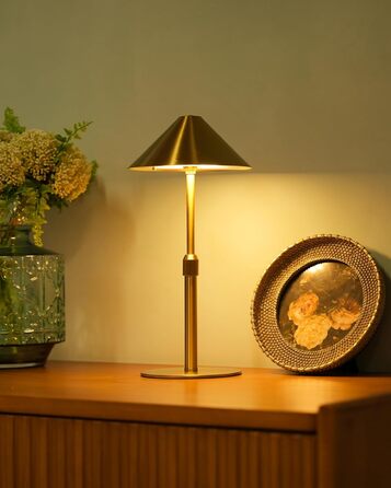 Нічник бездротовий акумуляторний Wiederaufladbare для вітальні, спальні, їдальні - Gold (латунь) з лампочкою, димуванням, сенсорним керуванням, 3-в-1