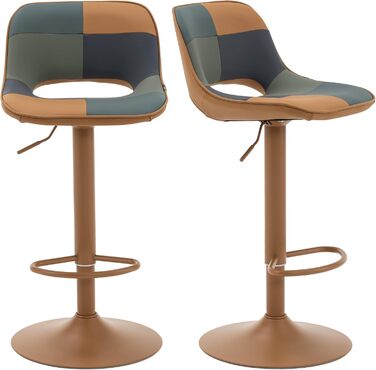 YOUNIKE 2-Piece Adjustable Bar Stools - Boho Patchwork Design, Swivel Kitchen Bar Chairs with Hollow Backrest - Yellow & Green