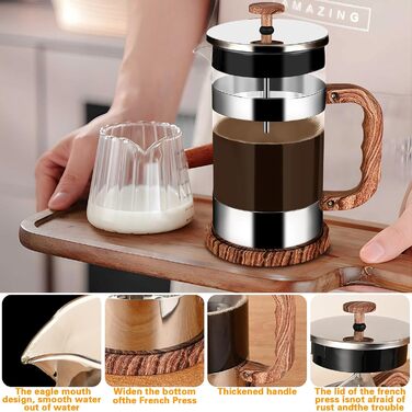 Френч-прес для кави та чаю, 1000 мл, нержавіюча сталь, термостійке скло