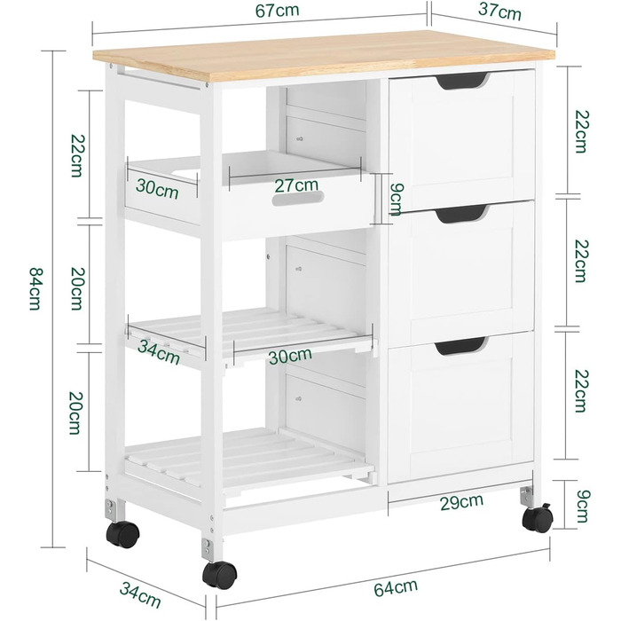 SoBuy Rolling Kitchen Cart with 2 Removable Shelves and 1 Tray