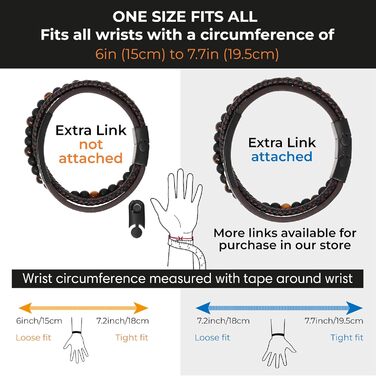 Чоловічий шкіряний браслет з тигровим оком та лавовим каменем | Ручна робота, гравірування, регульований магнітний замок | Чорно-коричнево-синьо-срібний, з подарунковою коробкою