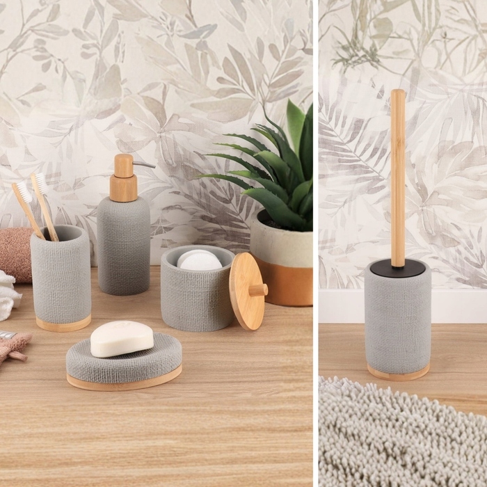 Набір аксесуарів для ванної кімнати (5 предметів), сірий, з бамбуком, міцний та довговічний