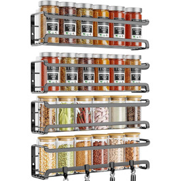 Стильна підставка для спецій на 4 відділення з металу, чорна, самоклеюча, без свердління, для кухонної шафи та дверей