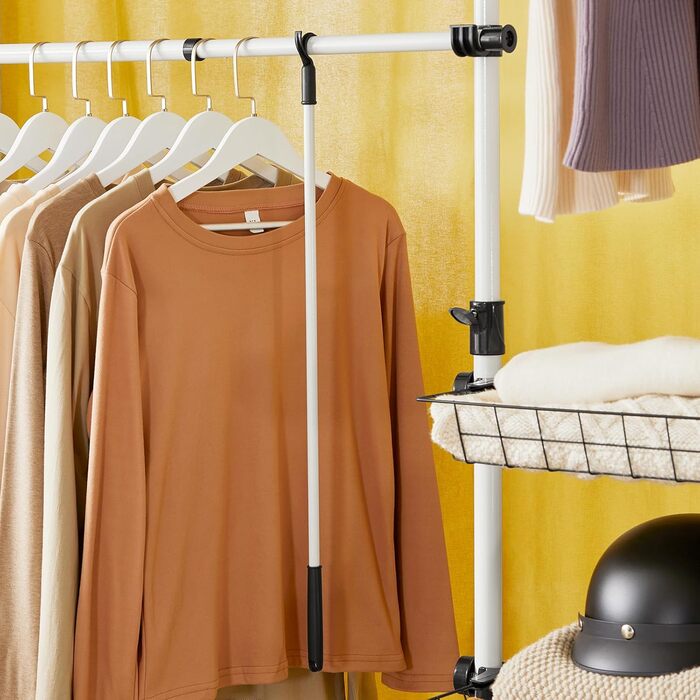 SoBuy KLS04-SCH Telescopic Clothing Rail Clothes Rack with 5 Clothes Rails and 2 Baskets Telescopic Wardrobe System Adjustable Shelving System B (209-311) x H (200-285) cm (White)