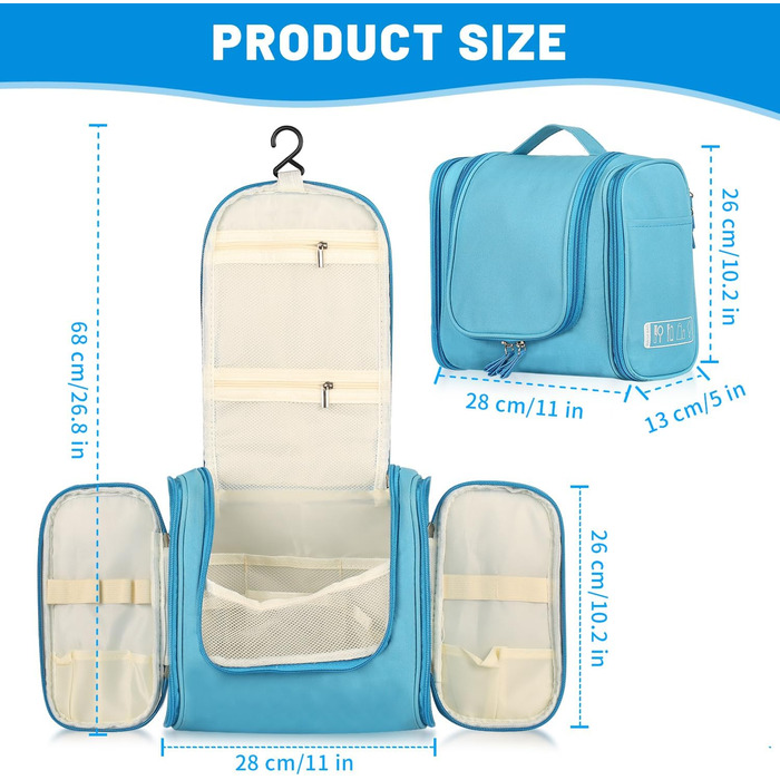 Чоловіча косметичка-органайзер для подорожей з гачком, зелена/блакитна