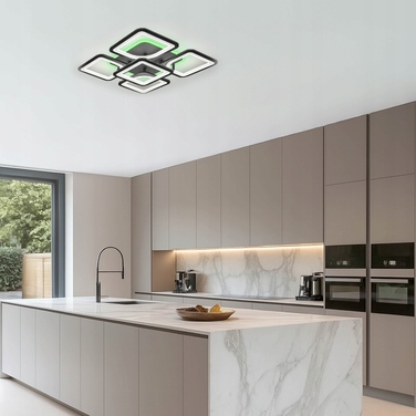 Сучасна стельова LED-люстра LEDLUX, чорна, на 6 точок, з пультом керування, 81 Вт