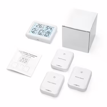 Brifit Hygrometer Thermometer, Indoor/Outdoor Humidity Meter with 3 Sensors, Digital Indoor/Outdoor Thermometer with Backlight, ℃/℉ Switch, MIN/MAX Display, for Office, Room - White