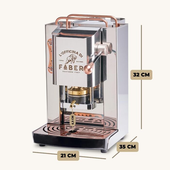Кавова машина FABER Pro Deluxe для 44 мм ESE-подушечок, хромована, латунний прес, нержавіюча сталь