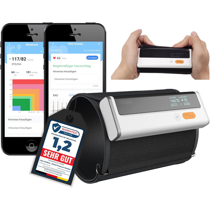 TIGA-MED Armfit Plus: тонометр на плече з Bluetooth, EKG-діагностика, монітор серцевого здоров'я, додаток для iOS та Android