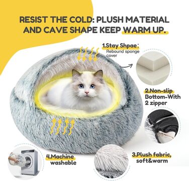 CATISM Cat Bed Washable Cat Sleeping Place for Cats Plush Pet Cat Head Pillow Cat Cushion Fluffy Kitten Puppy Snuggle Bed Pet Bed Grey