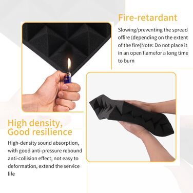 Акустичний поролон для шумоізоляції стін, панелі зі звукопоглинаючого пінопласту високої щільності для студії запису, офісу та танцювального залу, 30x30x5 см, 12 шт.