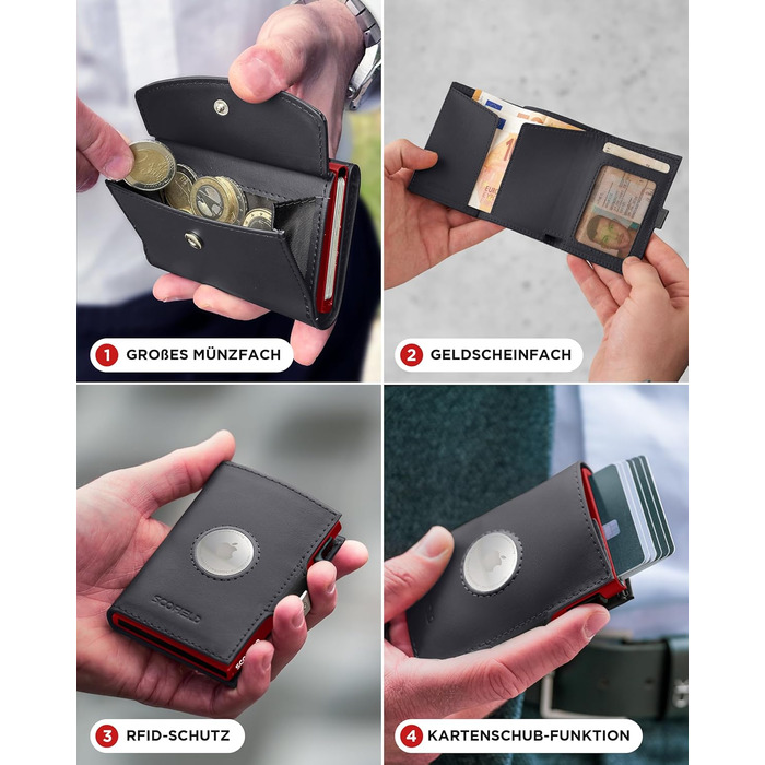 SF SCOFIELD Duality Airtag Wallet with Coin Pocket | Wallet for 8-10 Cards | Men's Wallet with RFID Protection | Slim Wallet | Smart Wallet | Card Holder with Air Tag Compartment | Wallet