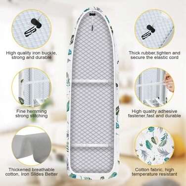 Чохол для прасувальної дошки, 125 x 46 см, універсальний, з гумкою, бавовна, підходить для парогенератора та праски (зелений)