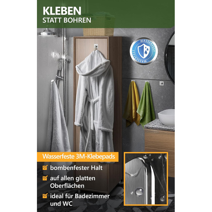 Набір гачків для рушників 4smile, 6 шт., сріблясті - без свердління, з нержавіючої сталі, для ванної кімнати