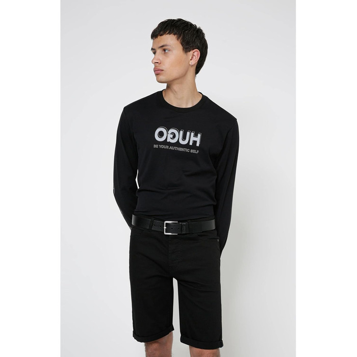 Чоловічий шкіряний ремінь HUGO Gionios з рельєфним оздобленням та металевими деталями, чорний