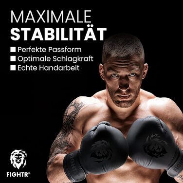 Боксерські рукавички FIGHTR® - Максимальний захист та стабільність | Для боксу, ММА, муай-тай та кікбоксингу | Розміри 8-16 oz, з сумкою 12 oz All Black