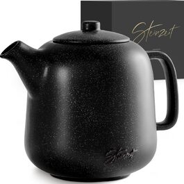 STEINZEIT Design Teapot (1.3L) with 304 Stainless Steel Infuser - Ceramic Teapot with Unique Glaze with Removable Strainer - Black