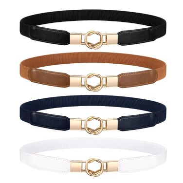 Жіночий еластичний пояс WERFORU (4 шт.) – чорний, коричневий, білий, синій – для талії 95-108 см, з золотою пряжкою