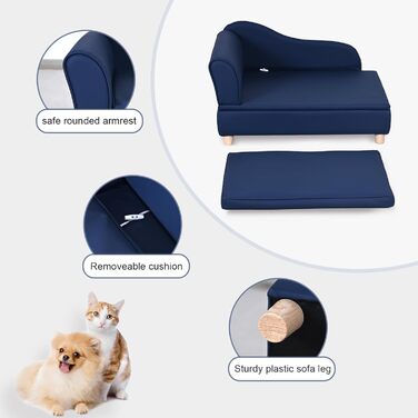 Софа для собак та котів Yoonnie room з PU-шкіри з місцем для зберігання, з дерев'яним каркасом, з подушками, для цуценят та котів (Перловий білий)