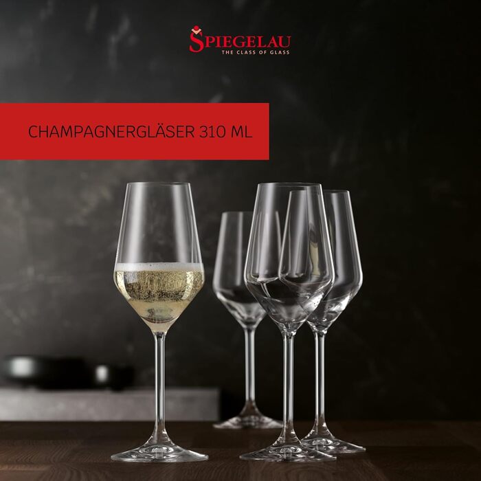Келихи для шампанського Spiegelau Style, 310 мл, 4 шт, з кришталевого скла, придатні для миття в посудомийній машині