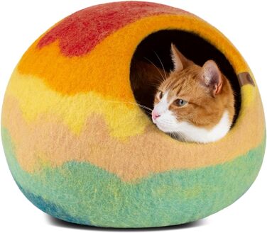 Кішка ліжко MEOWFIA, високе, з 100% мериносової вовни, для котів та кошенят (Сірий хеграу), Rainbow, M