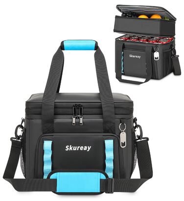 Велика розширювана сумка-холодильник з м'якого матеріалу, двоярусна ланч-сумка для жінок та чоловіків, вміщує 40 банок, вологостійка та портативна – ідеально для пляжу, кемпінгу, подорожей. Чорний колір