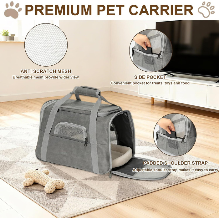 Транспортний бокс для котів Romon - переноска для тварин, переноска для кота, сумка для кошенят та собак до 6 кг (сірий, 44x28x25 см)