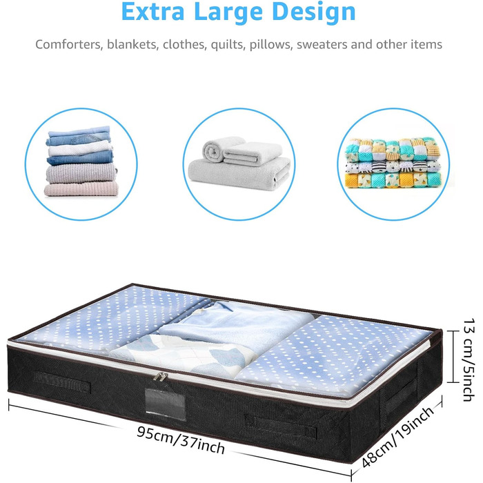 4 шт. Органайзери для зберігання під ліжком з кришкою, тканинні, чорні