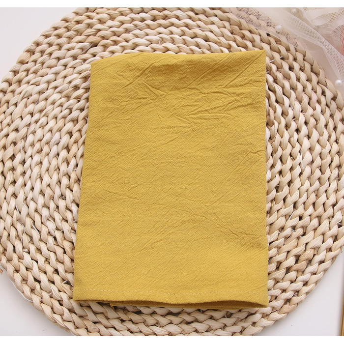 JINVASE Fabric Napkins, 100% Soft Cotton Linen Napkins, Washable Fall Napkins with Hemmed Edges, for Wedding Decorations, Christmas, 16 x 16 inches (12 Pack, Mustard Yellow)