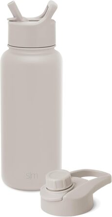 Simple Modern Trinkflasche mit Strohhalm und Chug-Deckel | Stainless Steel Insulated Water Bottle with Straw and Chug Lid for Sports and Gym | Summit | 950ml | Almond Birch
