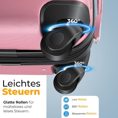 Набір валіз KESSER® з ABS-пластику (S-M-L-XL) з телескопічною ручкою, 4 колеса, ваги та бірка, рожевий