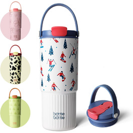 BOTTLE BOTTLE Insulated Water Bottle with Straw and Handle, Stainless Steel Water Bottles for Car, Sports, Home, Office, and School, 750 ml, Leak-Proof, Colors (Skiing)