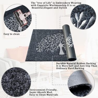 Килимок для дому Baum & Grau Tree of Life (60x90 см) з неслизьким покриттям для входу, коридору, кухні